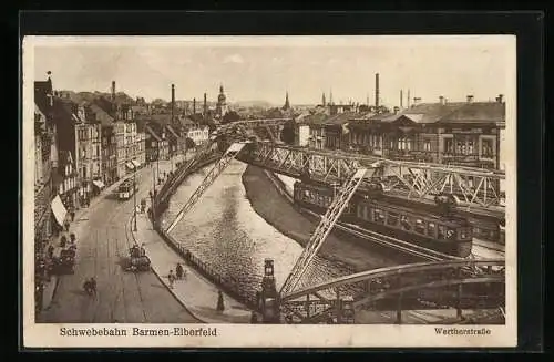 AK Barmen-Elberfeld, Schwebebahn an der Wertherstrasse