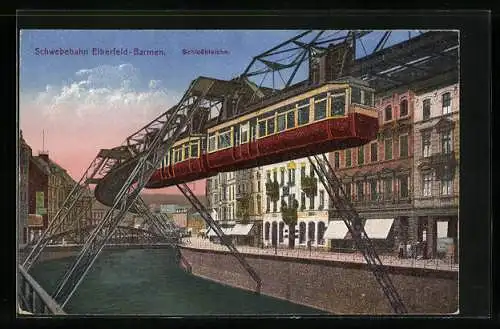 AK Elberfeld-Barmen, Schwebebahn an der Schlossbleiche