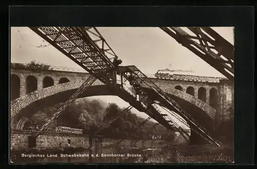 AK Schwebebahn a. d. Sonnborner Brücke im Bergischen Land