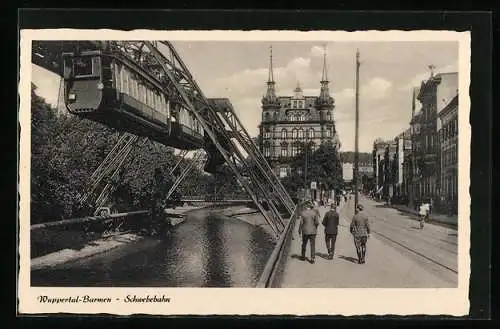 AK Wuppertal-Barmen, Schwebebahn über dem Wasser