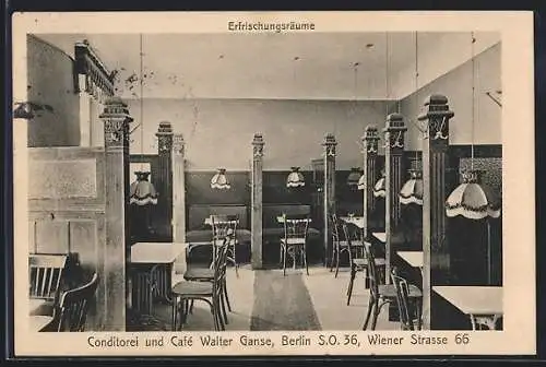 AK Berlin-Kreuzberg, Conditorei und Café Walter Ganse, Wiener Strasse 66, Erfrischungsräume