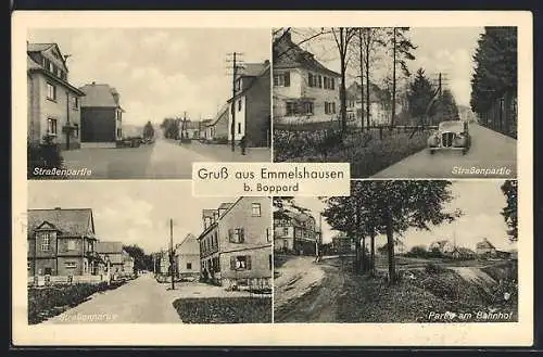 AK Emmelshausen b. Boppard, Bahnhof, Strassenpartien