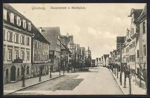 AK Günzburg, Hauptstrasse und Marktplatz