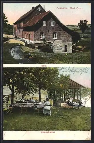 AK Bad Orb, Gasthof Aumühle, Gartenwirtschaft