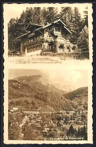 AK Berchtesgaden, Hotel Alpenglühn, Salzberg, Teilansicht mit Untersberg