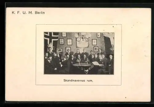 AK Berlin, K. F. U. M., Skandinavernas rum, Studenten mit norwegischer und schwedischer Flagge