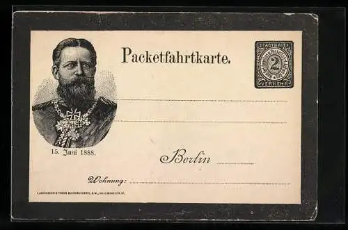 AK Friedrich Wilhelm III. von Preussen im Portrait, Packetfahrtkarte, Private Stadtpost