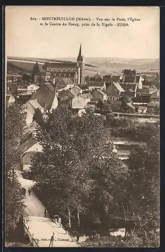 AK Montreuillon /Nièvre, Vue sur le Pont, l`Église et le Centre du Bourg