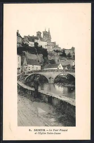 AK Semur, Le Pont Pinard et l`Église Notre-Dame