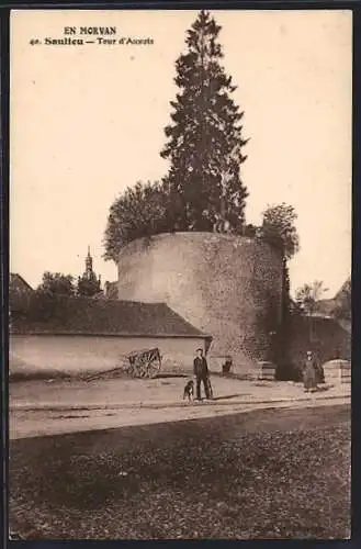 AK Saulieu, Tour d`Auxois en Morvan avec des habitants et un chien