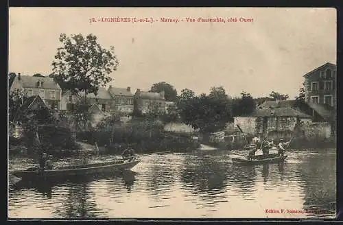 AK Lignières, Vue d`ensemble avec bateaux sur la rivière côté ouest