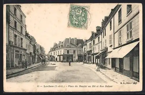 AK Loches, Place du Marché au Blé et Rue Balzac