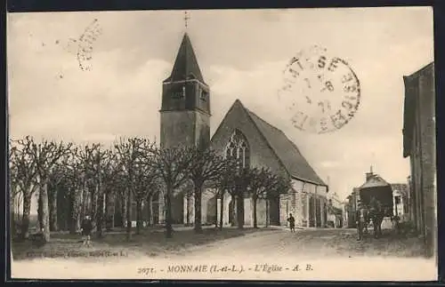 AK Monnaie, L`Église et l`Allée d`Arbres