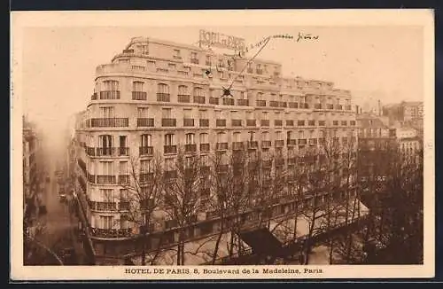 AK Paris, Hotel de Paris, Boulevard de la Madeleine, aus der Vogelschau