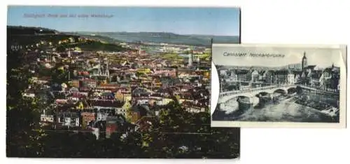 Leporello-AK Stuttgart, Blick von der alten Weinsteige mit Ansichten von Neckarbrücke, Handelshof, Landestheater