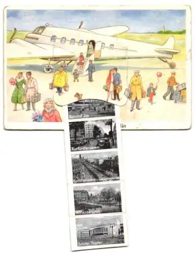 Leporello-AK Berlin, Flugzeug mit Ansichten von Reichskanzlerplatz, Innsbrucker Platz, Bahnhof Zoo, Wittenbergplatz