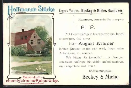 Lithographie Hannover, Engros-Vertrieb: Beckey & Miehe, Reklame für Hoffmann`s Stärke