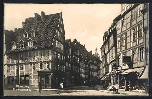 AK Hannover, Marktstrasse mit Geschäften