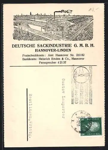 Künstler-AK Hannover-Linden, Deutsche Sackindustrie GmbH