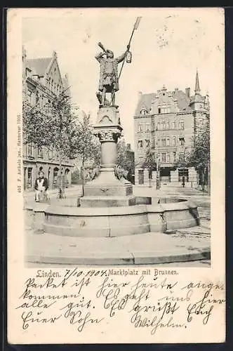 AK Linden / Hannover, Strassenblick zum Marktplatz mit Brunnen