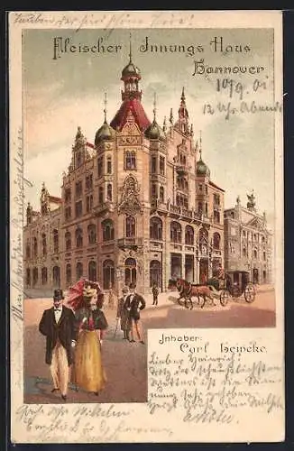 Lithographie Hannover, Fleischer Innungs-Haus von Carl Heineke