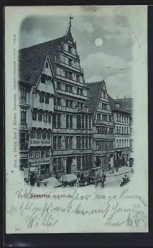 Mondschein-AK Hannover, Gasthof von E. Bode und Leibnizhaus