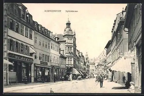 AK Schweinfurt, Spitalstrasse, Partie mit Rathaus