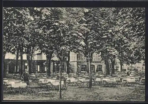 AK Braunschweig-Riddagshausen, Gartenrestaurant W. Manegold, Gartenansicht mit Besitzer