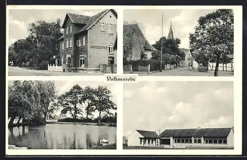 AK Volkmarode, Gasthaus zum neuen Krug_Gemischtwaren W. Siegmann, Neue Schule, Ortspartie