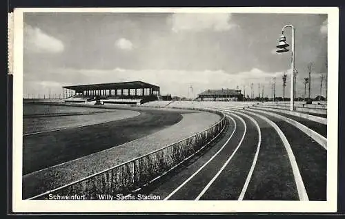 AK Schweinfurt am Main, Willy Sachs-Stadion, Teilansicht mit Kampfbahn und Tribüne