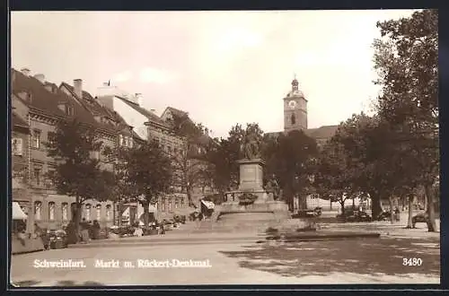 AK Schweinfurt a. M., Markt und Rückert-Denkmal