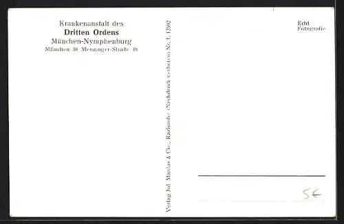 AK München-Nymphenburg, Krankenanstalt des Dritten Ordens, Menzinger Strasse 48