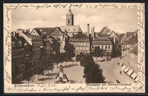 AK Schweinfurt, das Rückert-Denkmal auf dem Marktplatz