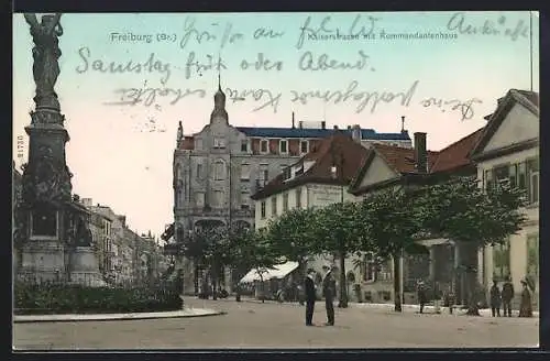 AK Freiburg /Br., Kaiserstrasse mit Kommandantenhaus