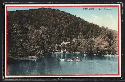 AK Freiburg i. B., Waldsee mit Ruderboot