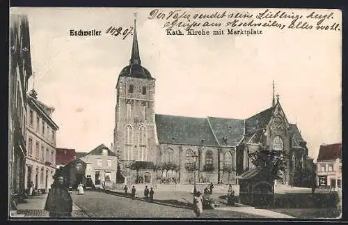 AK Eschweiler, Kath. Kirche mit Marktplatz