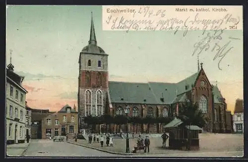 AK Eschweiler, Markt mit kathol. Kirche