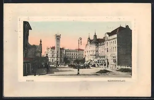 Präge-AK Erfurt, Bahnhofsplatz mit Rathaus