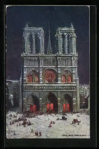 Künstler-AK Paris, Cathédrale Notre-Dame la nuit