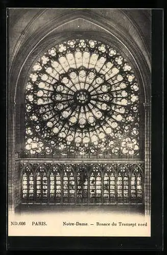 AK Paris, Cathédrale Notre-Dame, Rosace du Transept nord