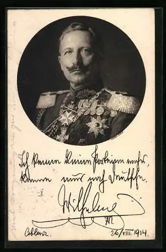 AK Porträt Kaiser Wilhelm II. in Uniform mit Pour le Merite