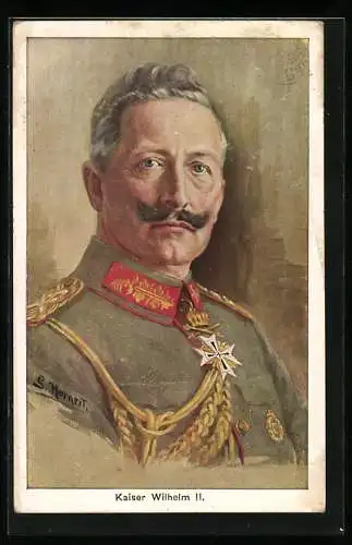 Künstler-AK Kaiser Wilhelm II., Portrait in Feldgrau