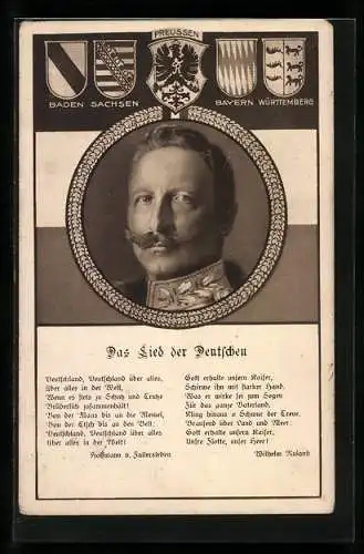 AK Kaiser Wilhelm II., Wappen von Baden, Sachsen und Bayern