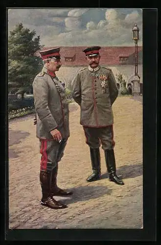 AK Posen, Kaiser Wilhelm II. und v. Hindenburg im Schlosspark, Juli 1915