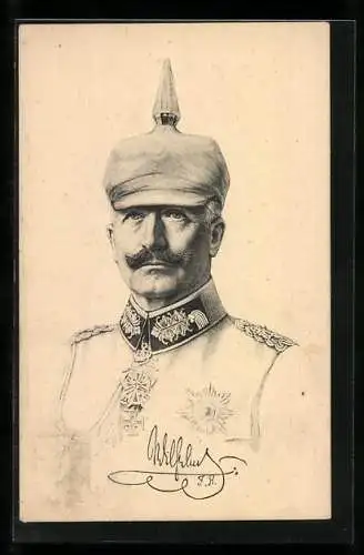 Künstler-AK Dresden, Wohltätigkeitsfest zum Besten der Kriegsfürsorge 1916, Kaiser Wilhelm II. mit Pickelhaube