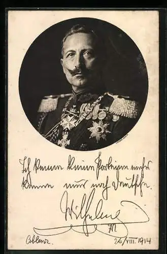 AK Porträt Kaiser Wilhelm II. in Uniform mit Pour le Merite