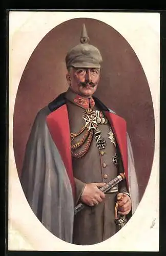 Künstler-AK Kaiser Wilhelm II. mit Pickelhaube