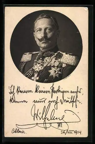 AK Porträt Kaiser Wilhelm II. in Uniform mit Pour le Merite