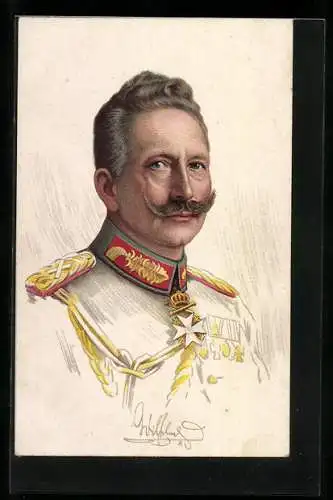 Künstler-AK Kaiser Wilhelm II. im mittleren Alter mit Orden