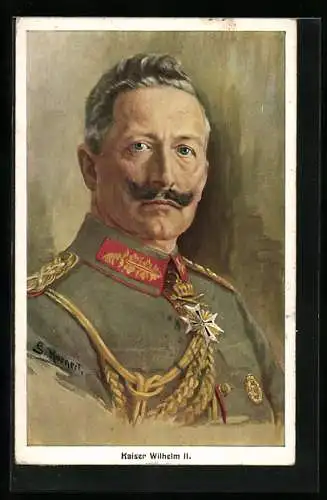 Künstler-AK Kaiser Wilhelm II., Portrait in Feldgrau